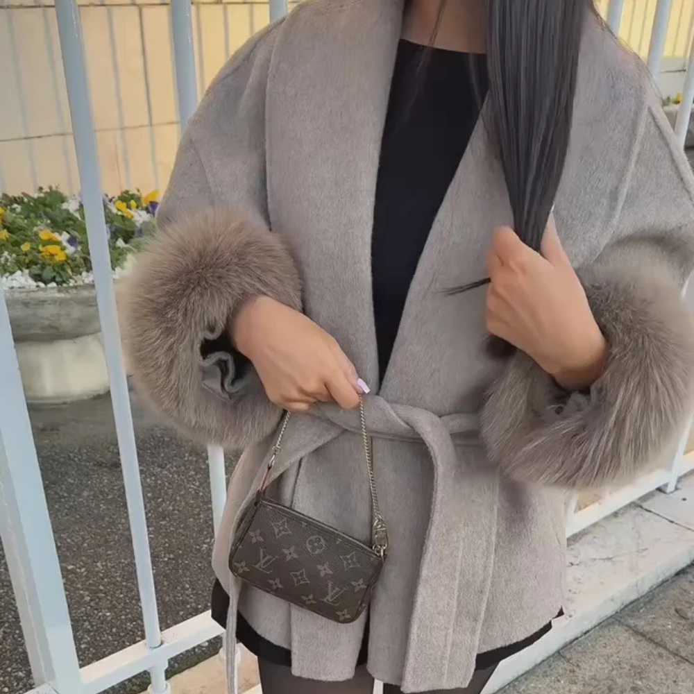 MANTEAU EN LAINE AVEC FOURRURE - ABRICOT