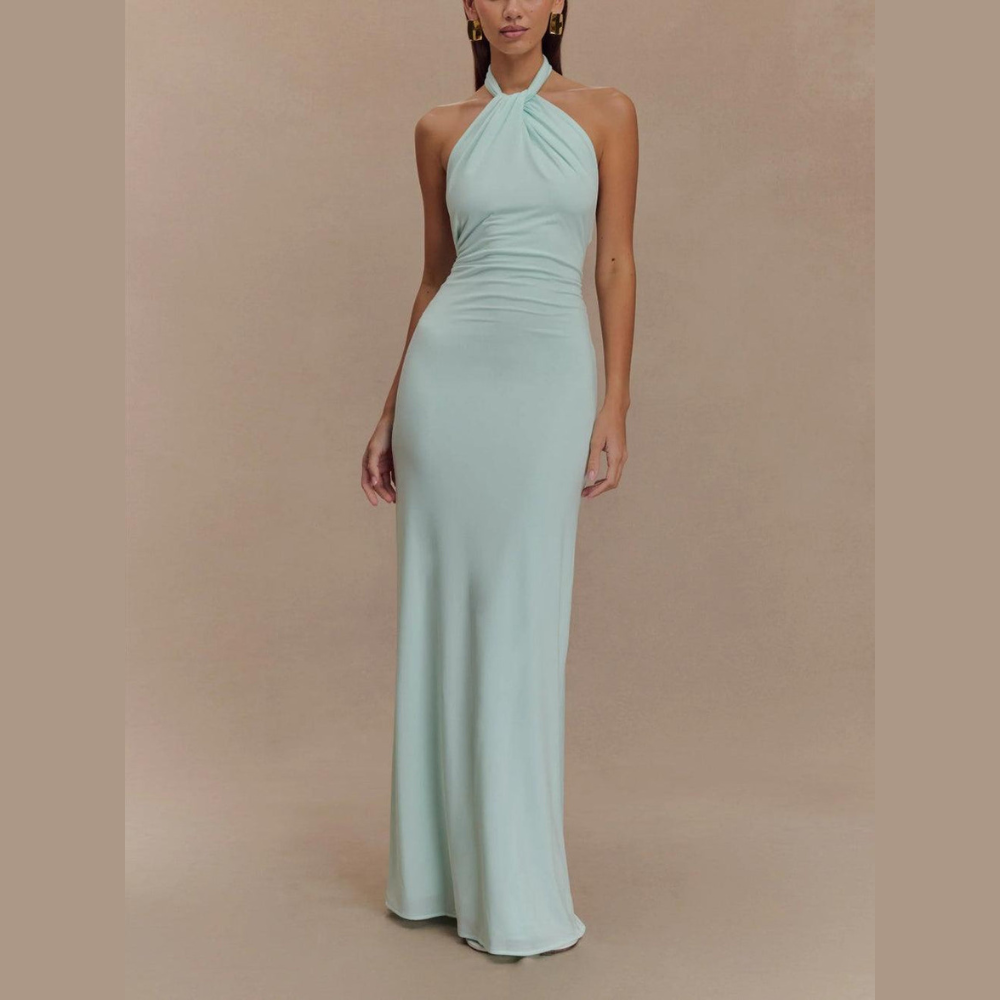 ROBE LONGUE MOULANTE A DOS NU BLEU CLAIRE