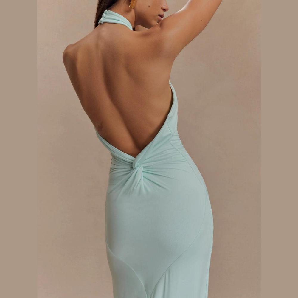 ROBE LONGUE MOULANTE A DOS NU BLEU CLAIRE