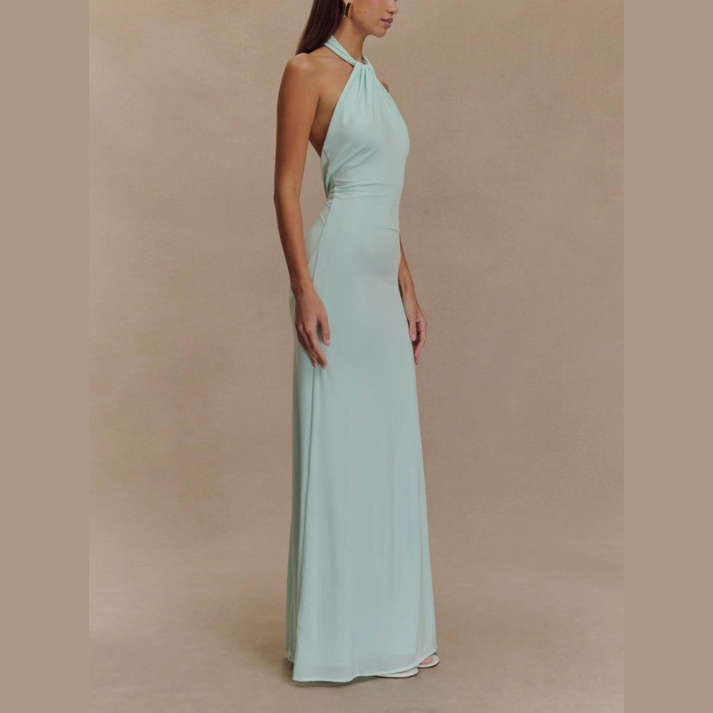 ROBE LONGUE MOULANTE A DOS NU BLEU CLAIRE