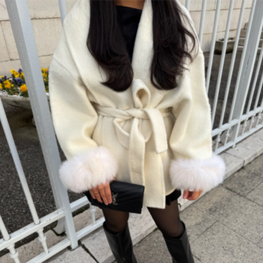 MANTEAU EN LAINE AVEC FOURRURE - BLANC NEIGE