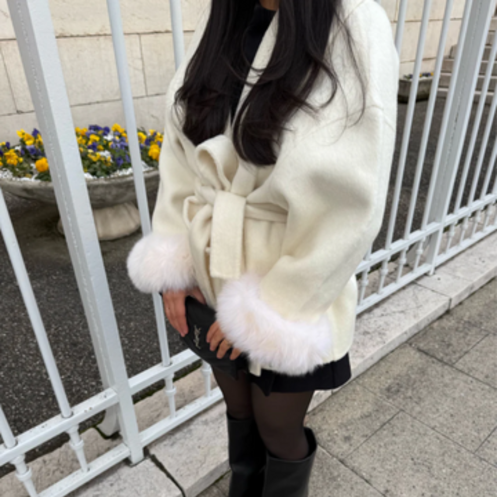 MANTEAU EN LAINE AVEC FOURRURE - BLANC NEIGE
