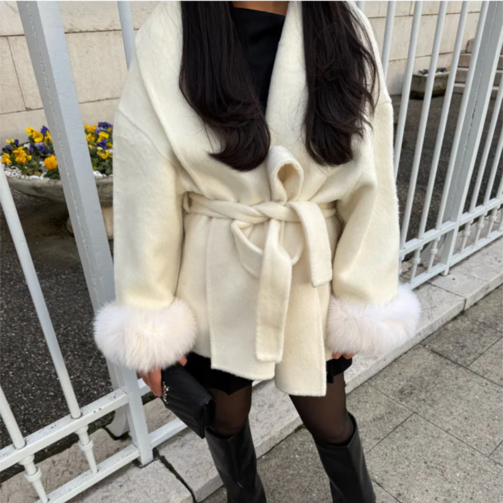 MANTEAU EN LAINE AVEC FOURRURE - BLANC NEIGE